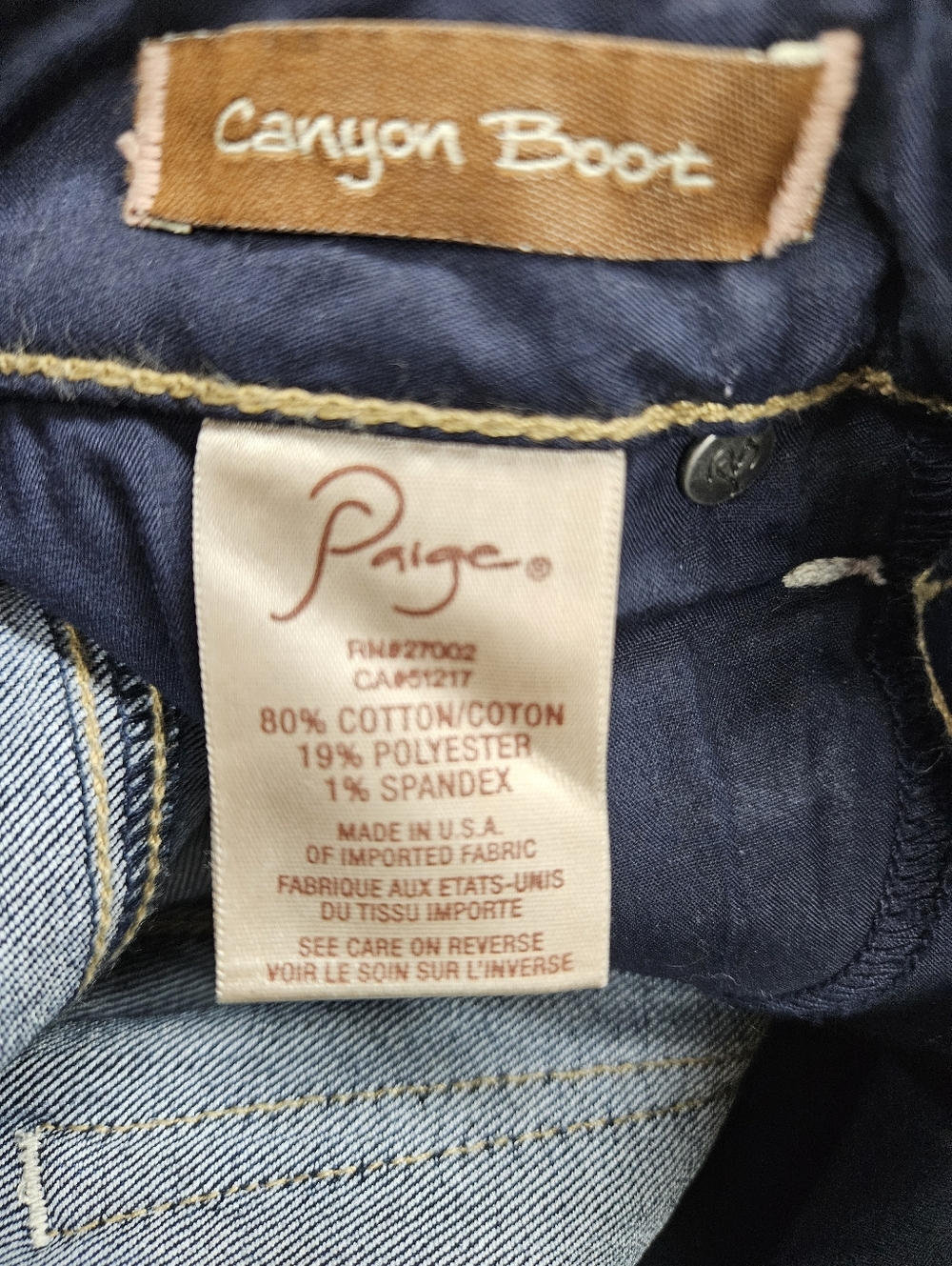 PAIGE Canyon Boot Size 27 womens  Dark Indigo Jeans with Golden Stitching - Picture 8 of 11
